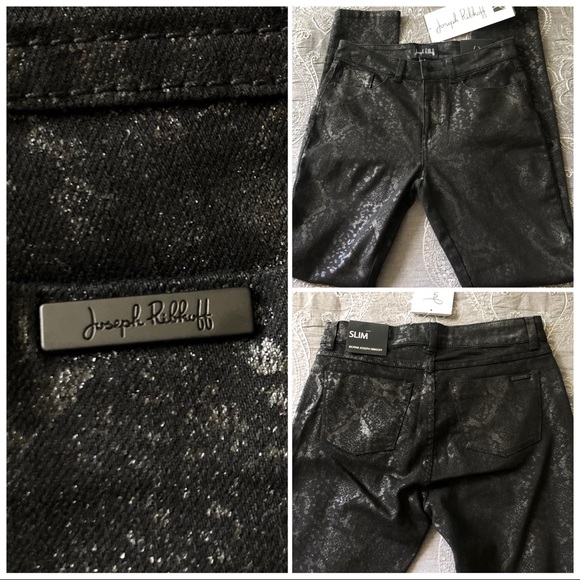 Joseph Ribkoff Black Sparkly Metallic Coated Jeans
